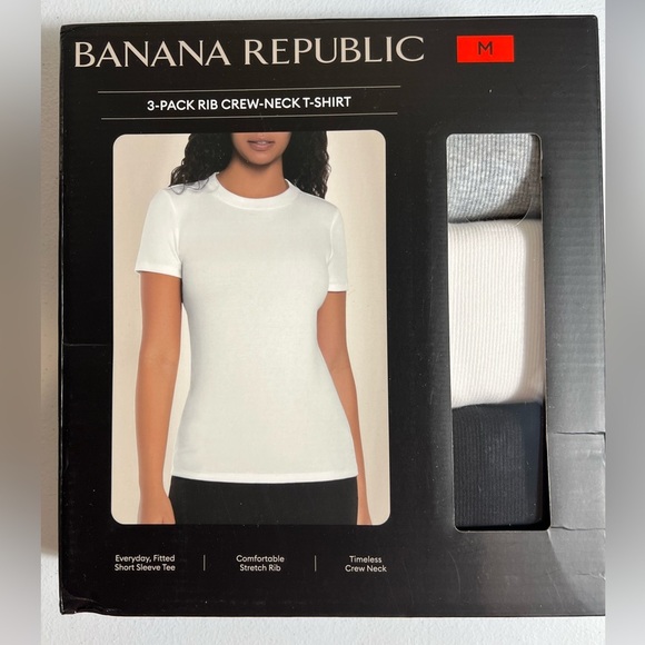 Open box Banana Republic Women's Ribbed Crewneck T-Shirt, 3-pack soft M L XL - Picture 2 of 6
